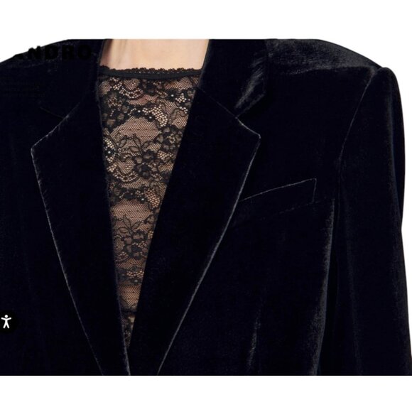 Sandro Velvet Blazer Jacket Black NWOT Size 38 US 10 - Picture 2 of 7